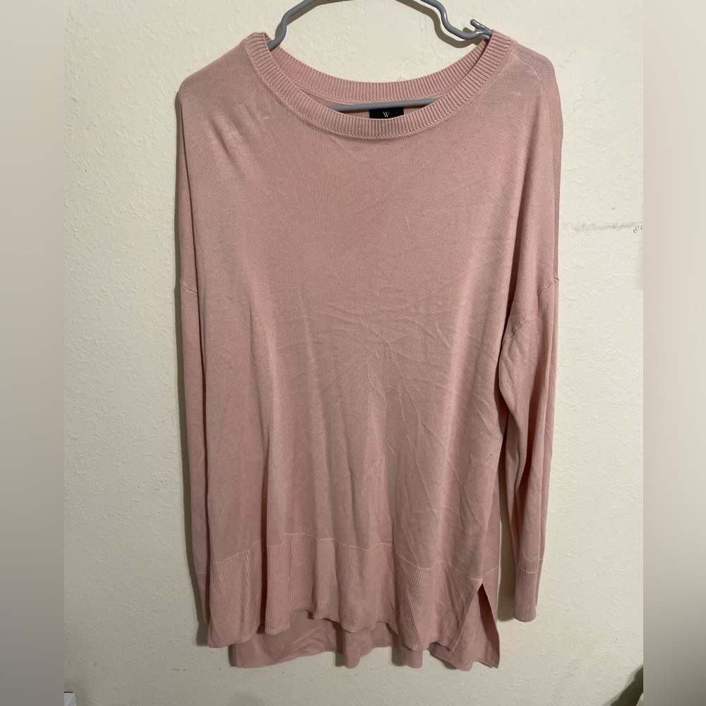 Worthington Womens XL Round Neck Long Sleeve Pullover Rose Light Sweater
